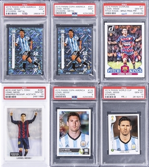 2014-2015 Lionel Messi Card Collection (6 Different PSA Graded Cards) - Featuring 2015 Panini Donruss Pitch Kings Press Proof /299 & 2014 Panini World Cup Sticker